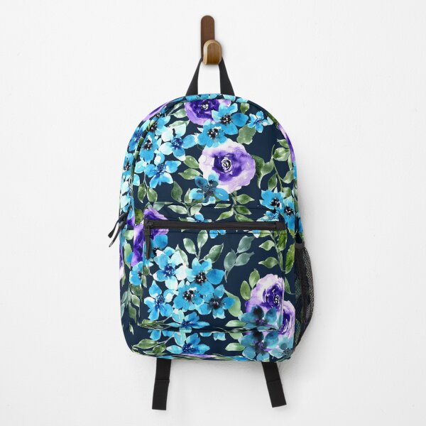 Item preview, Watercolor purple roses and Light Blue and Indigo Flowers - dark blue designed and sold by JasmineGDesigns.
