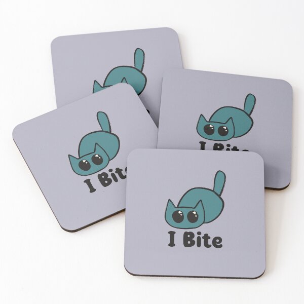 Item preview, Teal I Bite Big Eyed Playful Cat designed and sold by Skull Fern.
