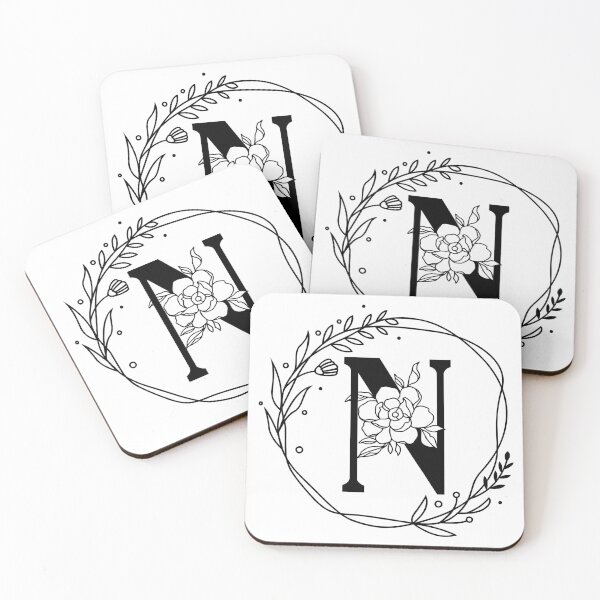 Artikelvorschau, N Botanisches Monogramm, N Kranzmonogramm, Pfingstrosenmonogramm, Rosenmonogramm entworfen und verkauft von Spike The Punch Design Co..