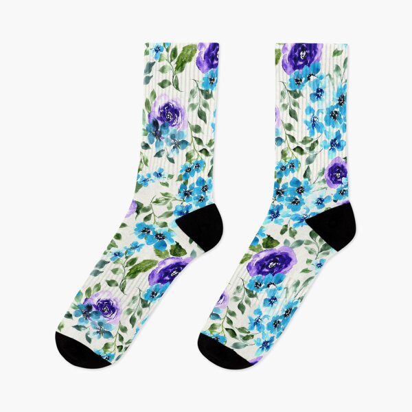 Item preview, Watercolor purple roses and Light Blue and Indigo Flowers - neutral designed and sold by JasmineGDesigns.