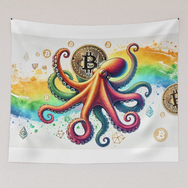 Item preview, Rainbowcore Octopus with Bitcoin designed and sold by Mechanical-Artt.