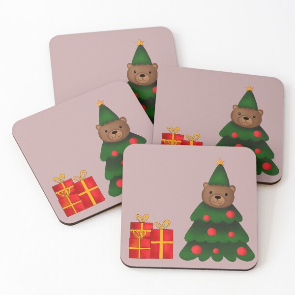 Item preview, Bear in Christmas Tree Costume with Gifts, muted pink designed and sold by IrenicBears.