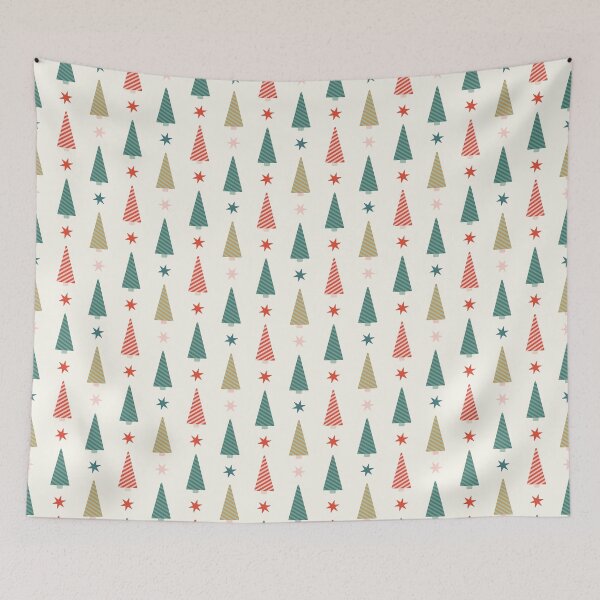 Item preview, Striped Christmas Trees and Stars on Cream designed and sold by Elisabeth Coelfen.