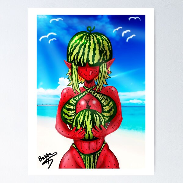 Watermelon Waifu Illustration Poster