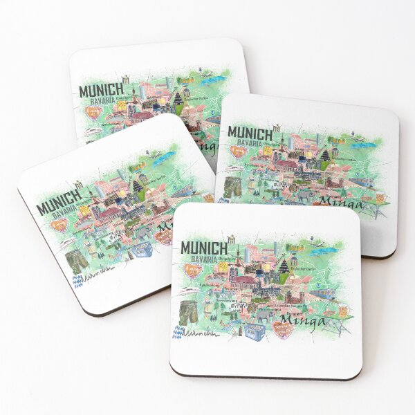 Artikelvorschau, München Bayern Deutschland Illustrierte Reisekarte mit Straßen und touristischen Highlights entworfen und verkauft von artshop77.