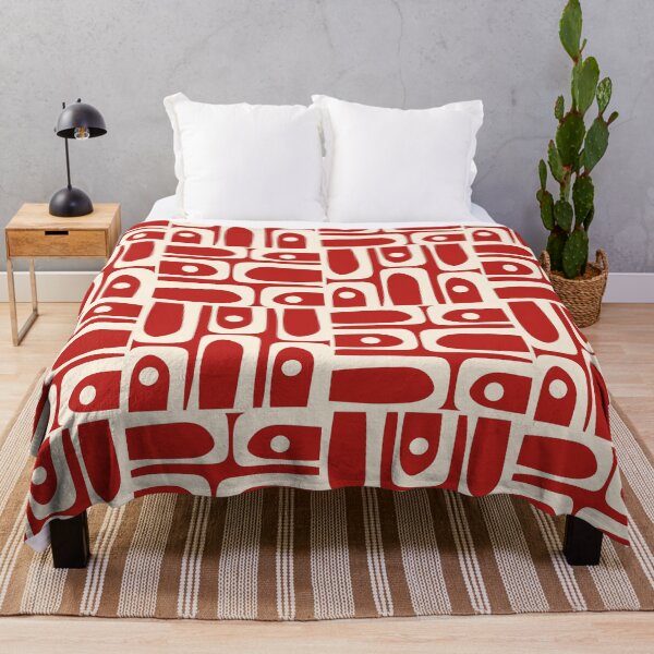 Item preview, Mid Century Modern Piquet Abstract Multi Geometric Pattern in Red and Cream designed and sold by kierkegaard.