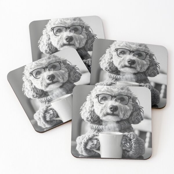 Item preview, Cockapoo Dog Drinking Coffee & Wearing Glasses designed and sold by CheekyAnimalz.