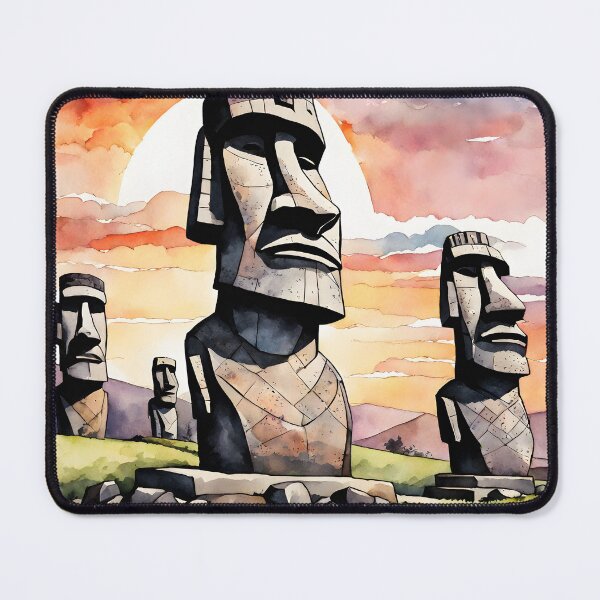Item preview, Easter Island Moai Statues at Sunset: Watercolor Highlight designed and sold by LSVart.