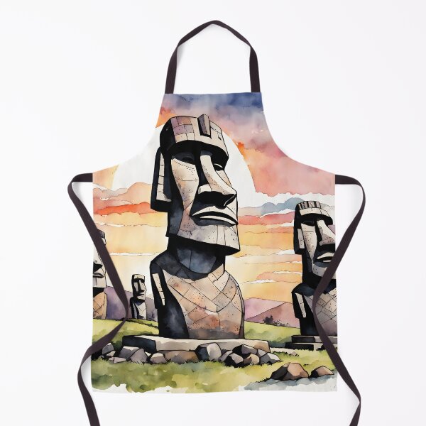Item preview, Easter Island Moai Statues at Sunset: Watercolor Highlight designed and sold by LSVart.