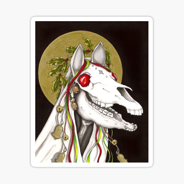 Mari Lwyd - Creepy Christmas Art Sticker