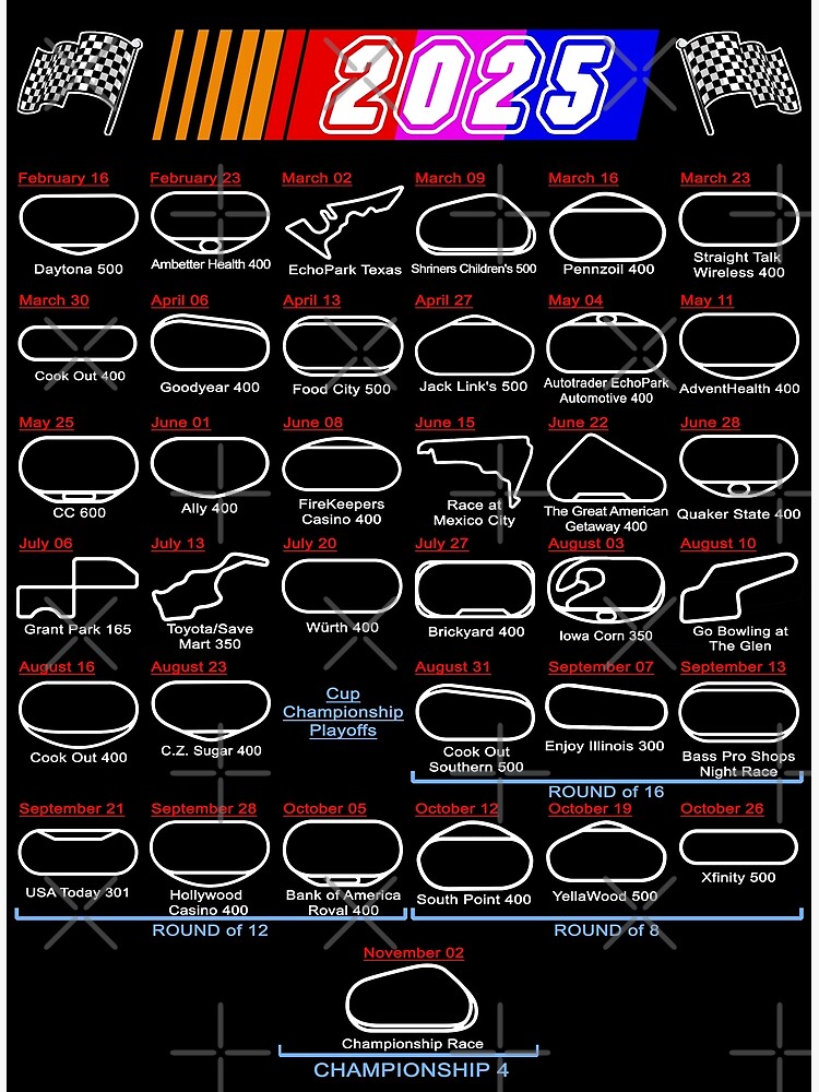 schedule-nascar-cup-series-2025-poster-for-sale-by-ideasfinder-redbubble for Free Printable Nascar Schedule 2025 Schedule Nascar Cup Series 2025