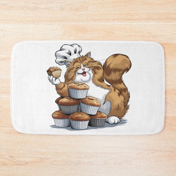 Item preview, Cheerful Chef Cat with Muffins – Funny Baking Lover Design - happy cat designed and sold by Cherry-Cat.