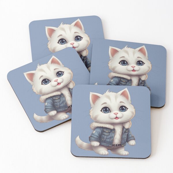 Item preview, White kitten in a denim jacket designed and sold by PierreAlbijanic.