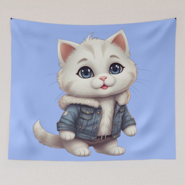 Item preview, White kitten in a denim jacket designed and sold by PierreAlbijanic.