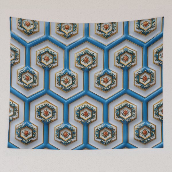 Item preview, Decorated hexagon tiles in blue and gold designed and sold by Girih.
