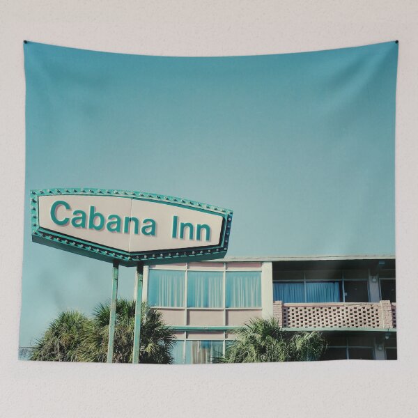 Item preview, Impresión artística de mediados de siglo del motel Cabana Inn: encanto retro en rosa y azul designed and sold by FraireDesign.