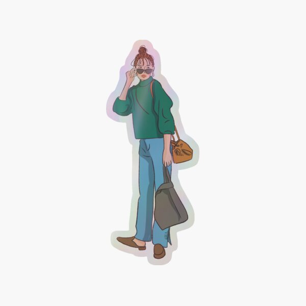 Item preview, A women with a red bag and green shirt  designed and sold by Hessah-HA.