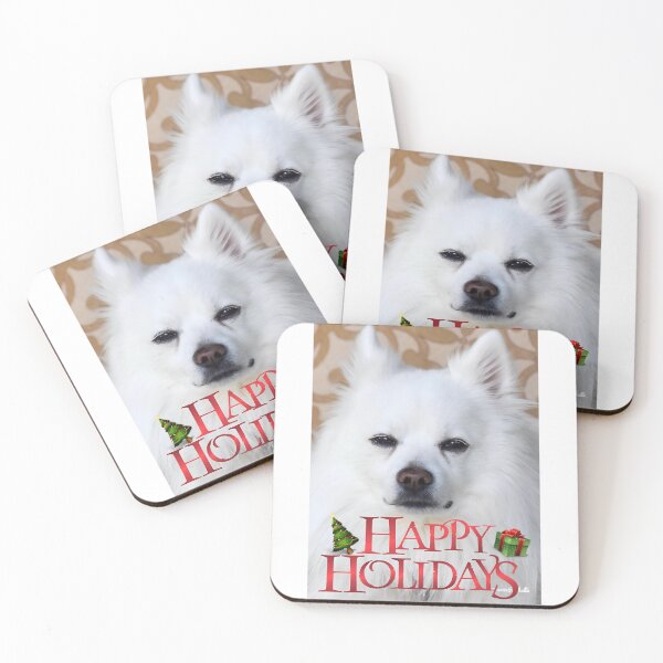 Item preview, Cool White American Eskimo Puppy Dog Wishing Happy Holidays designed and sold by Yogibear & Rachelle .