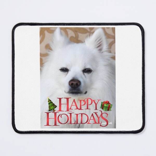 Item preview, Cool White American Eskimo Puppy Dog Wishing Happy Holidays designed and sold by Yogibear & Rachelle .