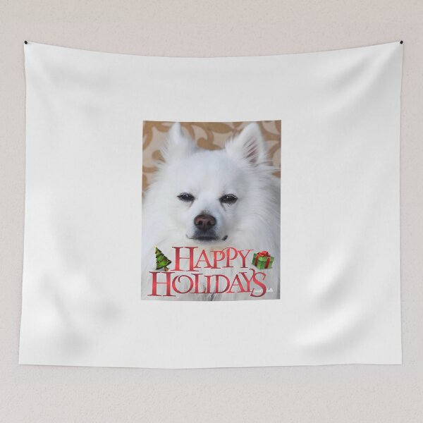 Item preview, Cool White American Eskimo Puppy Dog Wishing Happy Holidays designed and sold by Yogibear & Rachelle .