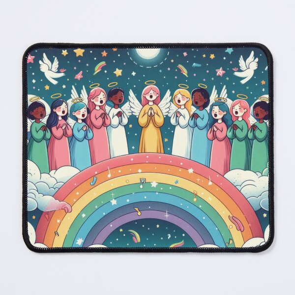 Item preview, Family of Angels singing above a rainbow in heaven designed and sold by JesusClub.