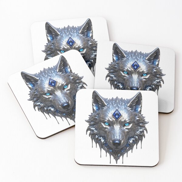 Artikelvorschau, Blaue, metallische Wolfsskulptur entworfen und verkauft von RebelPaintBrush.