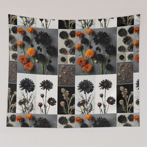 Item preview, Black and orange dried flowers collage cold fall feel designed and sold by EmeraldeaArt.