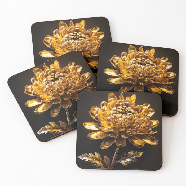 Artikelvorschau, Goldene Chrysantheme auf schwarzem Gemälde entworfen und verkauft von MargaretWiktor.