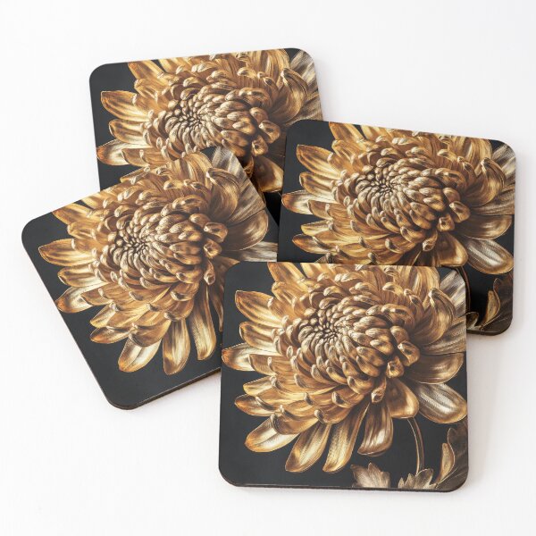 Artikelvorschau, Goldene Chrysantheme auf schwarzem Gemälde entworfen und verkauft von MargaretWiktor.