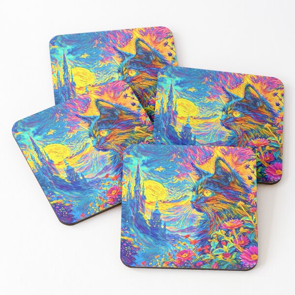 Item preview, Surreal Cat with Castle and Vibrant Blooms designed and sold by blackhalt.