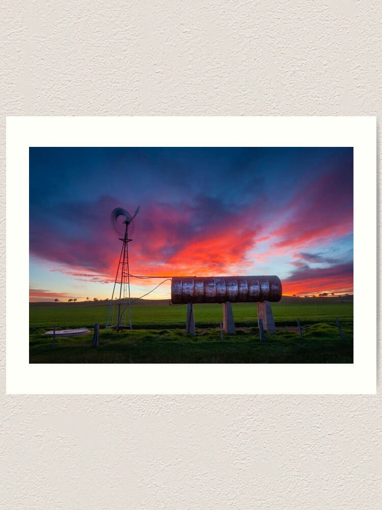 Thumbnail 1 of 3, Art Print, Windmill Sunrise, Central Victoria, Australia designed and sold by Chockstone.