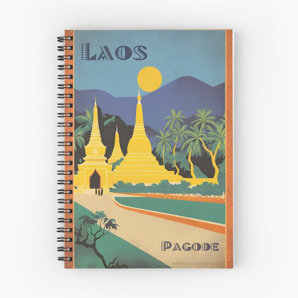 Item preview, Vintage Travel Art Print – Pagode d’Or, Laos: Ancient Pagoda under a Full Moon designed and sold by Lost-Horizons.