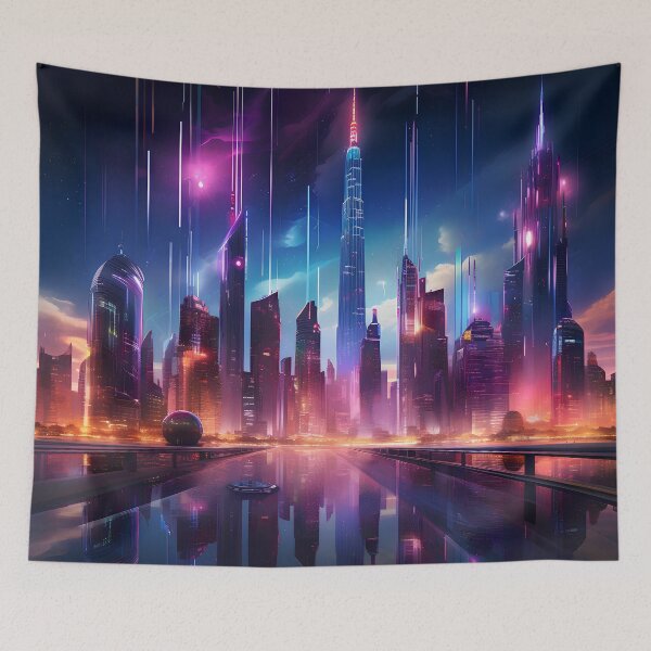 Item preview, Futuristic Cityscape at Night with Stunning Lights designed and sold by Kaiibaby.