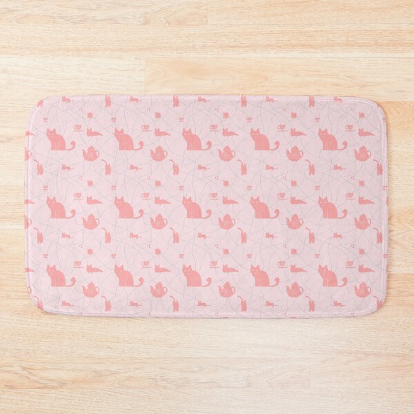 Item preview, Sassy Cats and Teapot Tales: Whimsical Tea Party Pattern on Cozy Woven Wool in Pink Mid Century Mod designed and sold by NgCherBelle.