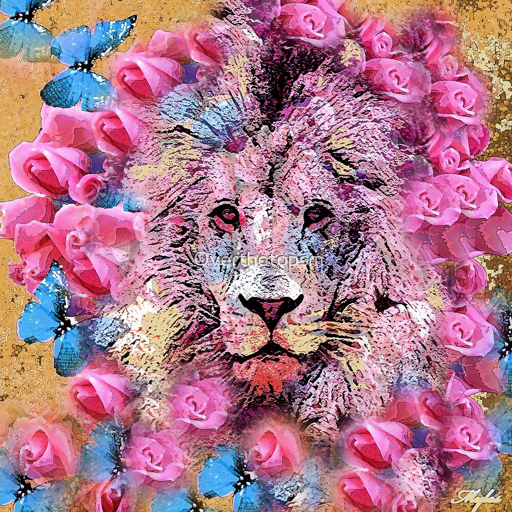 roses in the mouth of a lion