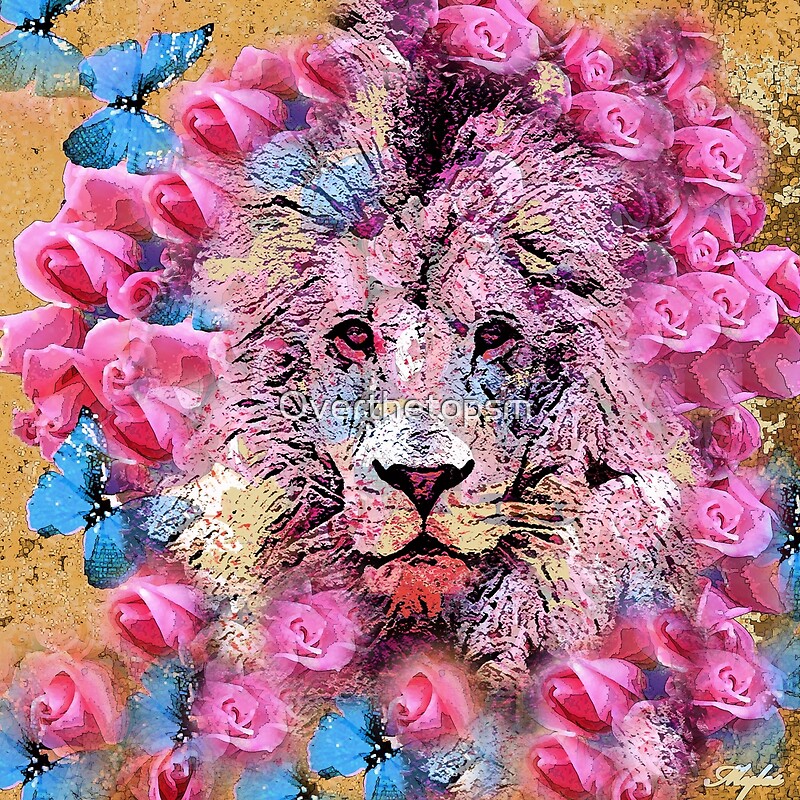 "LION AND PINK ROSES " by Saundra Myles Redbubble