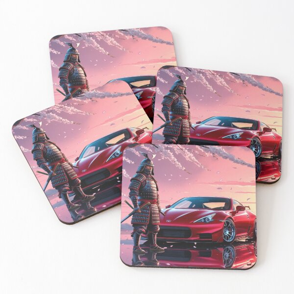 Aperçu de l'œuvre JDM, Samouraï, Marché intérieur japonais, Voiture, Fleurs de cerisier, Soleil, Japon, Spoiler, Rouge, créée et vendue par tshirtart2024.