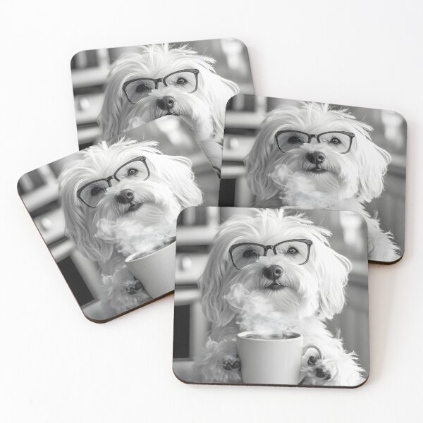 Item preview, Havanese Dog Drinking Coffee & Wearing Glasses designed and sold by CheekyAnimalz.