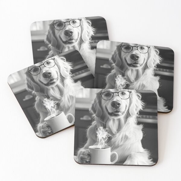 Item preview, Golden Retriever Dog Drinking Coffee & Wearing Glasses designed and sold by CheekyAnimalz.