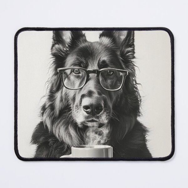 Item preview, German Shepherd Dog Drinking Coffee & Wearing Glasses designed and sold by CheekyAnimalz.