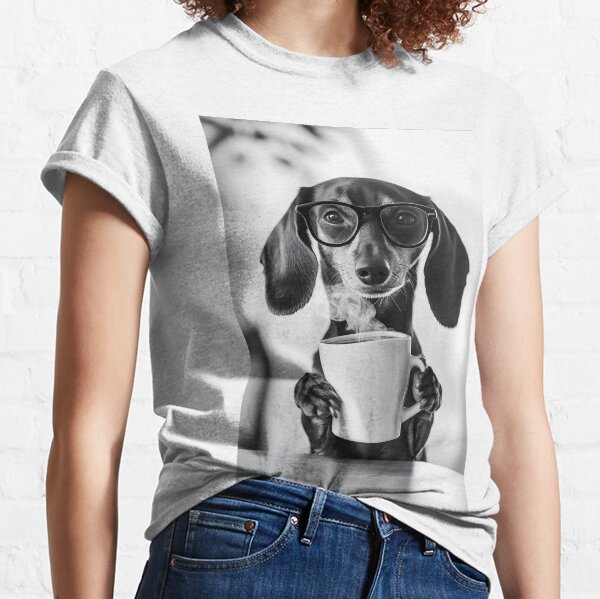 Item preview, Dachshund Dog Drinking Coffee & Wearing Glasses designed and sold by CheekyAnimalz.
