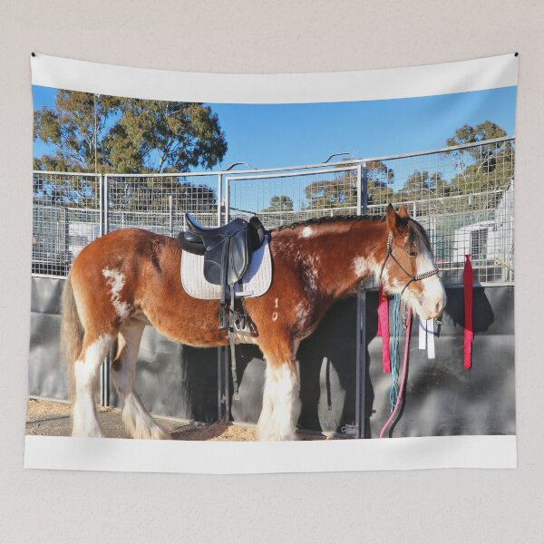 Item preview, Clydesdale horse relaxing near the stables designed and sold by FranWest.