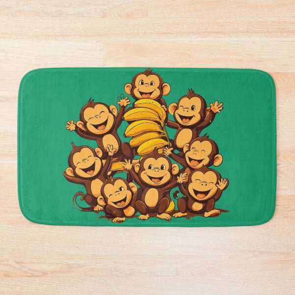 Item preview, cheerful group of cartoon monkeys gathered around a large bunch of bananas designed and sold by MamaDong.