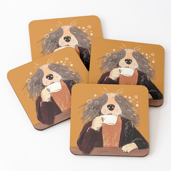 Item preview, Office dog sipping coffee designed and sold by 516 Studio.