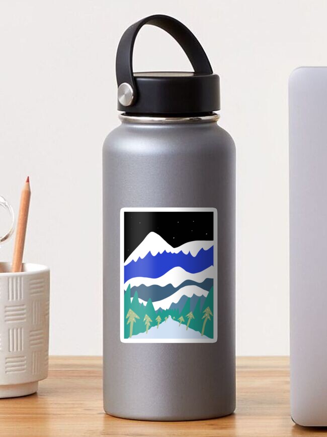 Thumbnail 1 of 3, Sticker, Winter Road and Snowy Mountains designed and sold by jpandsusan.