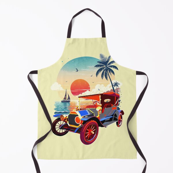 Item preview, Vintage Car at Sunset on a Palm-Lined Beach designed and sold by VikArtStudio.