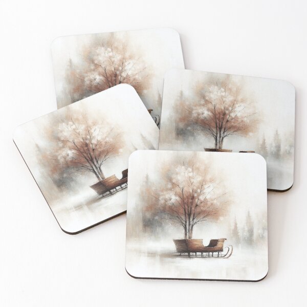 Item preview, Minimalist Wooden Sleigh in a Snowy Landscape designed and sold by MarinaFila.