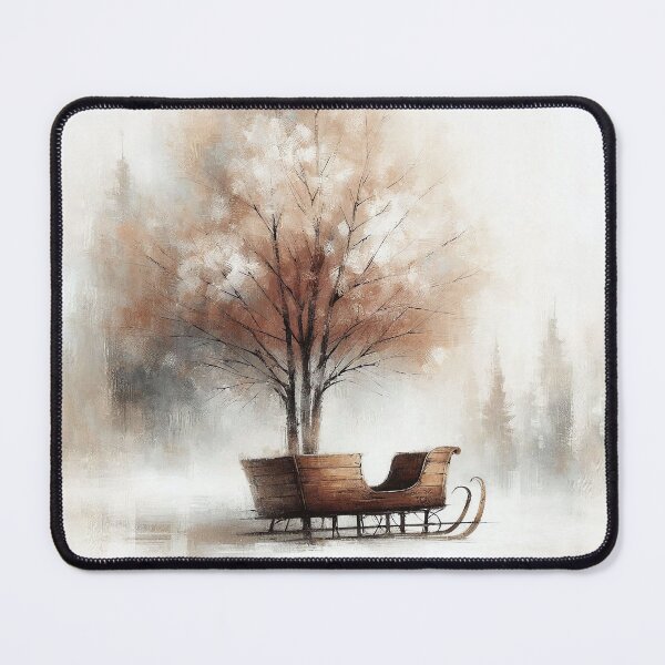 Item preview, Minimalist Wooden Sleigh in a Snowy Landscape designed and sold by MarinaFila.