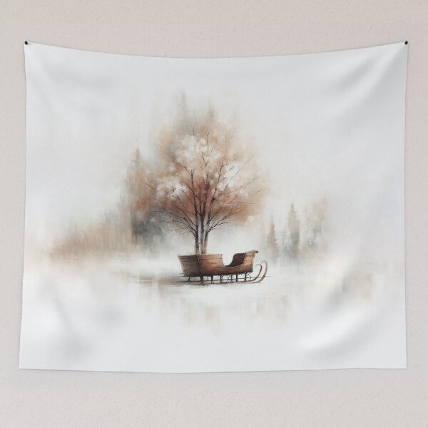 Item preview, Minimalist Wooden Sleigh in a Snowy Landscape designed and sold by MarinaFila.