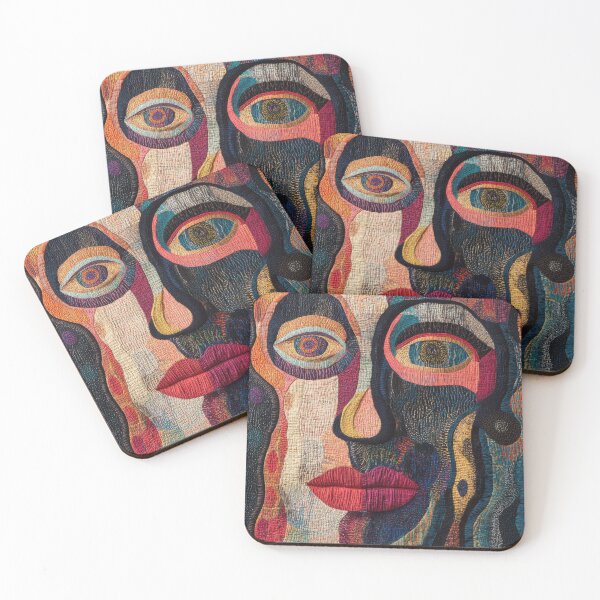 Item preview, Abstract embroidered textile art of a face designed and sold by ImagineCorner.